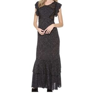 Free People Absolute Attraction Heather Gray Maxi Dress L Witchy Goth Boho Lace